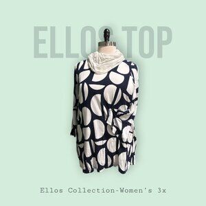 FOR SALE: Ellos Navy Blue Polka Dot 3/4 Flared Sleeve Blouse – Worn Once!